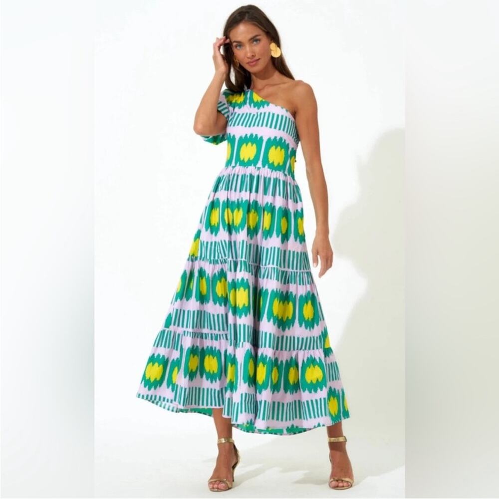 OLIPHANT One Shoulder Maxi Dress In Ikat Lilac In Multi Sz M